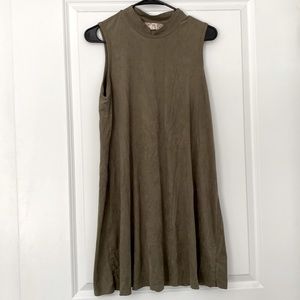 Pink Rose Green Suede Dress